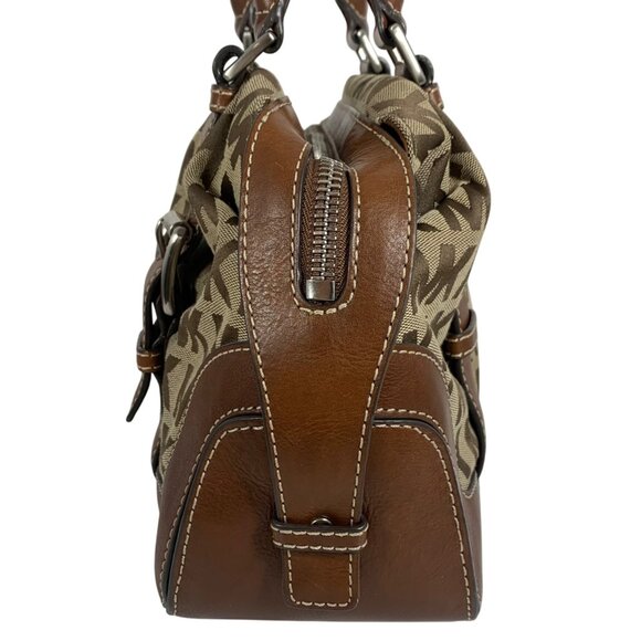 MICHAEL KORS Brookville MK Print Jacquard Leather Bowling Satchel Buckle Strap - Picture 2 of 13